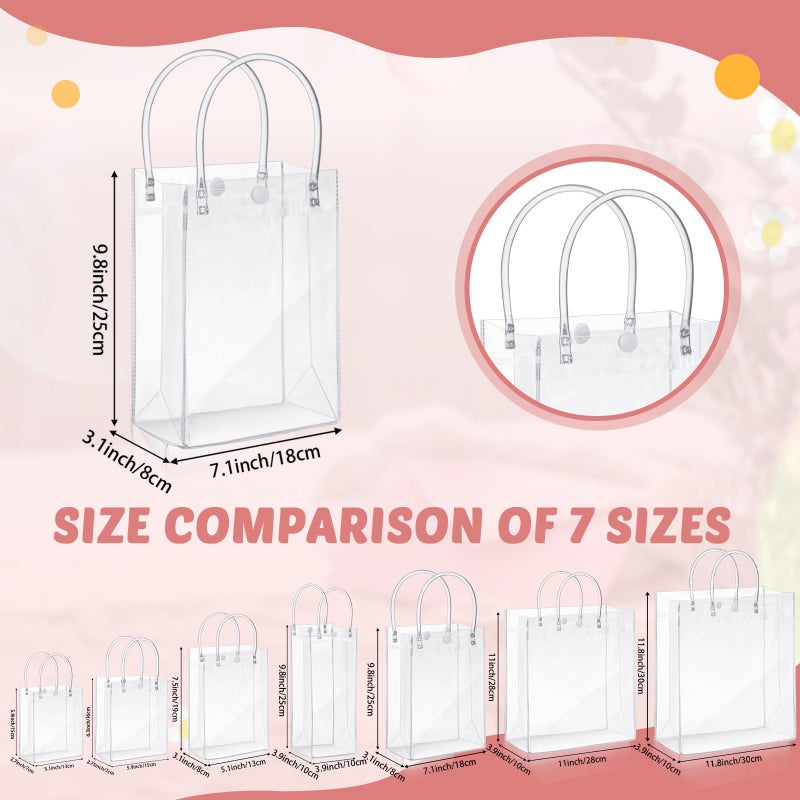 LEIFIDE 50pcs Clear Plastic Gift Bags with Handles PVC Reusable Transparent Totes Bags for Goodie Candy School Birthday Party(7.1 x 9.4 x 3.1 Inch) - Image 3