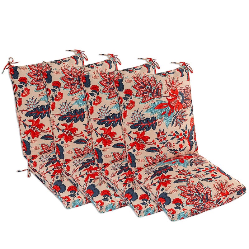 Makimoo Set of 4 Outdoor Dining Chair Cushions, Comfort Patio Seating Cushions, 44 x21x4.5 inch, Single Welt and Zipper, (4, Blue and Red Leaves) - Image 1