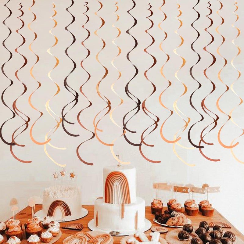 pinkblume 36 Pcs Brown Hanging Swirl Decorations Ombre Cream Tan Brown Felt Swirl Streamer Spiral Ceiling Garland for Boho Neutral Safari Woodland Rustic Cowboy Western Teddy Bear Birthday Baby Shower Wedding - Image 5