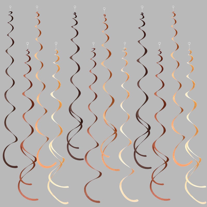 pinkblume 36 Pcs Brown Hanging Swirl Decorations Ombre Cream Tan Brown Felt Swirl Streamer Spiral Ceiling Garland for Boho Neutral Safari Woodland Rustic Cowboy Western Teddy Bear Birthday Baby Shower Wedding - Image 1