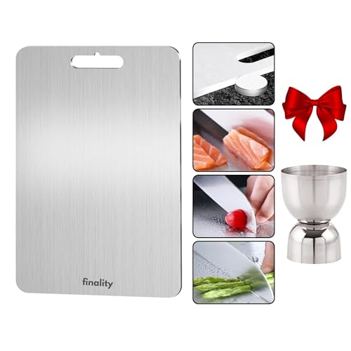 finality stainless steel chopping board large - durable steel chopping board for kitchen, perfect vegetable chopper for kitchen essentials | cutting board steel (2, STEEL CHOPPING BOARD + PEG MEASURE) - Image 1