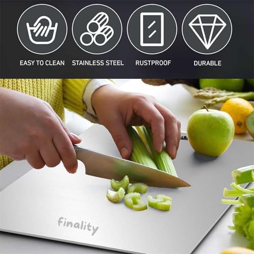 finality stainless steel chopping board large - durable steel chopping board for kitchen, perfect vegetable chopper for kitchen essentials | cutting board steel (2, STEEL CHOPPING BOARD + PEG MEASURE) - Image 5