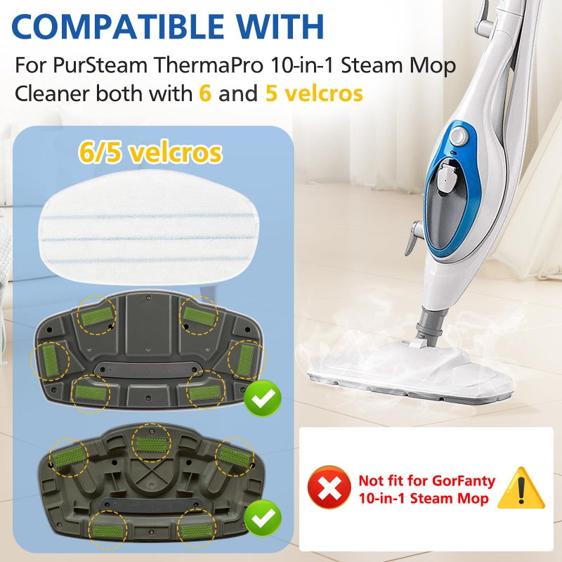 LINNIW 6 Pack Replacement Steam Mop Pads Compatible for PurSteam ThermaPro 10-in-1 - Image 2