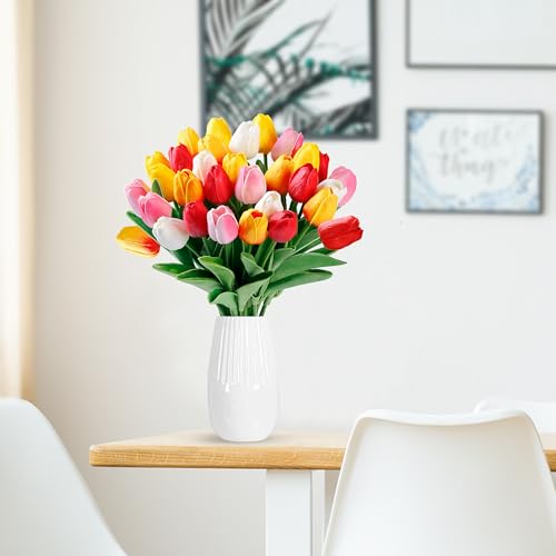 Sggvecsy 15 Pcs Fake Tulips Artificial Flowers Real Touch PU Faux Flowers Tulip Stems for Wedding Spring Bouquet Floral Arrangement Home Party Office Decorations for Mothers Day Multi Colors - Image 3