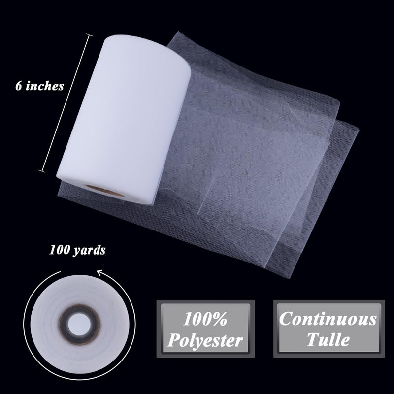 Grainear White Tulle Fabric Roll 6 Inch X 100 Yards (300ft) Mesh Tulle Ribbon for Gift Wrapping, Tutus, Wedding, Party Decorations, DIY Crafts - Image 2