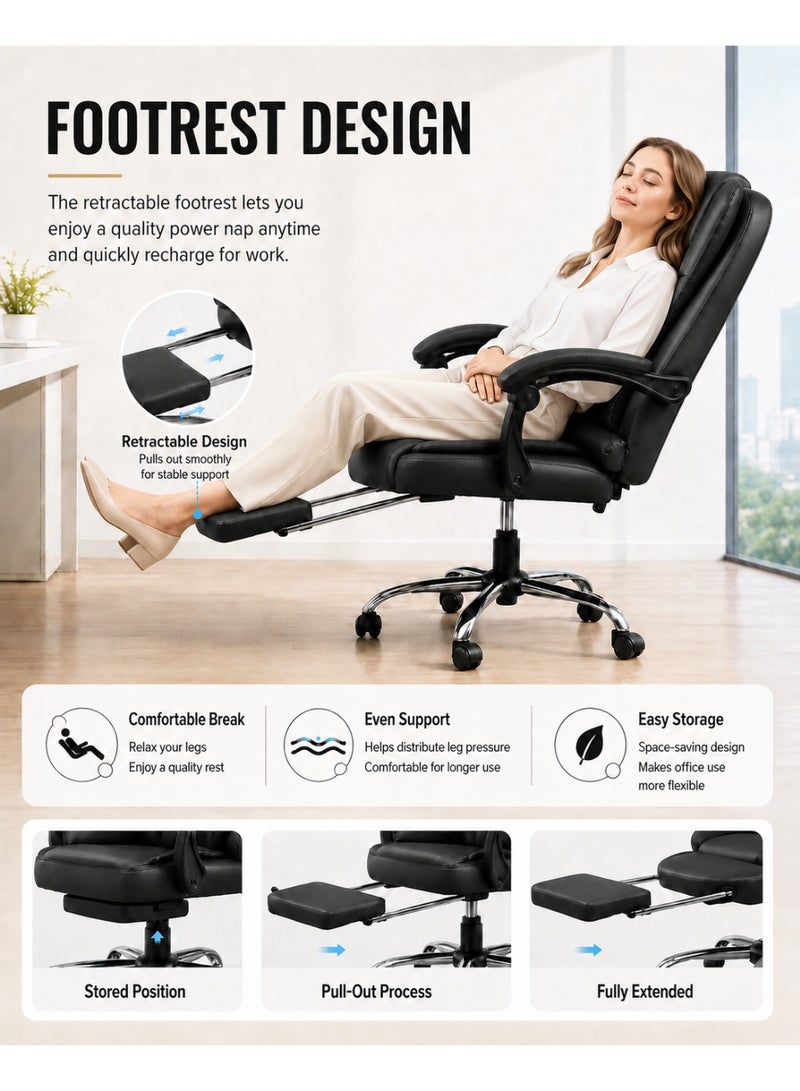 rayze Executive Ergonomic Cloud Office Chair Cat-Scratch-Resistant Leather Reclining Desk Computer Swivel Silent Wheel Adjustable Height High-Back Big Gaming Chair - Image 3