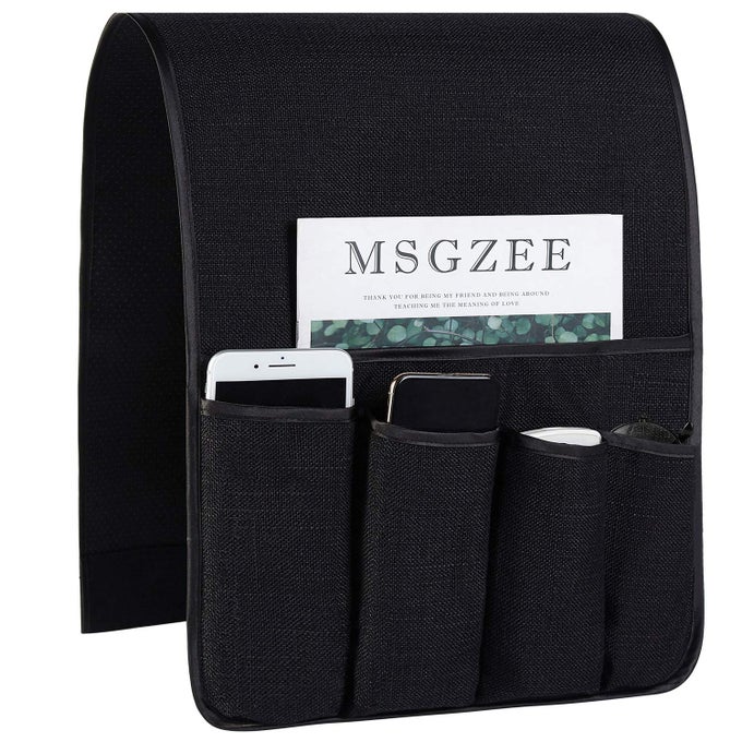 Sofa Armrest Organizer NonSlip Arm Chair Hanging Caddy Remote Control Holder for Magazine Phone Books GlassesBlack13in