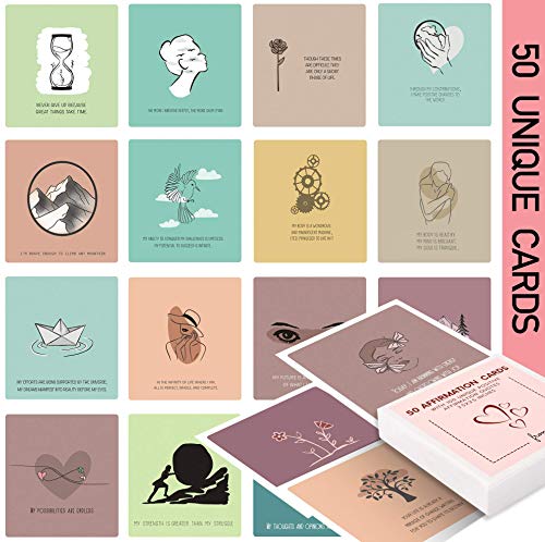 BRYTEFY 50 Affirmation Card for Women With 100 positive affirmation quotes, daily affirmation cards set. Self Care and Meditation Gift For Women. Empowering, Inspirational Affirmation for Stress Relief - Image 1