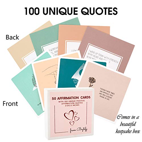 BRYTEFY 50 Affirmation Card for Women With 100 positive affirmation quotes, daily affirmation cards set. Self Care and Meditation Gift For Women. Empowering, Inspirational Affirmation for Stress Relief - Image 2