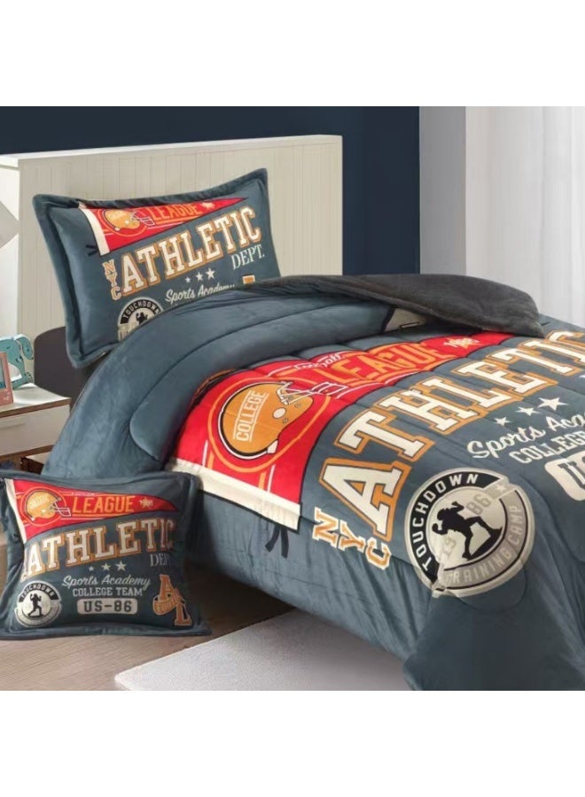 سمارت هوم مفرش سرير بتصميم عصري 4 قطع (مفرش بحشوة مقاس 170×230 سم + واقي مرتبة مقاس 120×200+30 سم + كيس مخدة + غطاء وسادة مربعة) – طقم مفارش سرير شبابية فاخرة لغرف النوم والطلاب والمراهقين - Image 2