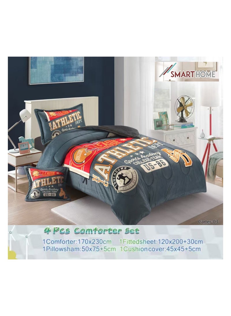 سمارت هوم مفرش سرير بتصميم عصري 4 قطع (مفرش بحشوة مقاس 170×230 سم + واقي مرتبة مقاس 120×200+30 سم + كيس مخدة + غطاء وسادة مربعة) – طقم مفارش سرير شبابية فاخرة لغرف النوم والطلاب والمراهقين - Image 3