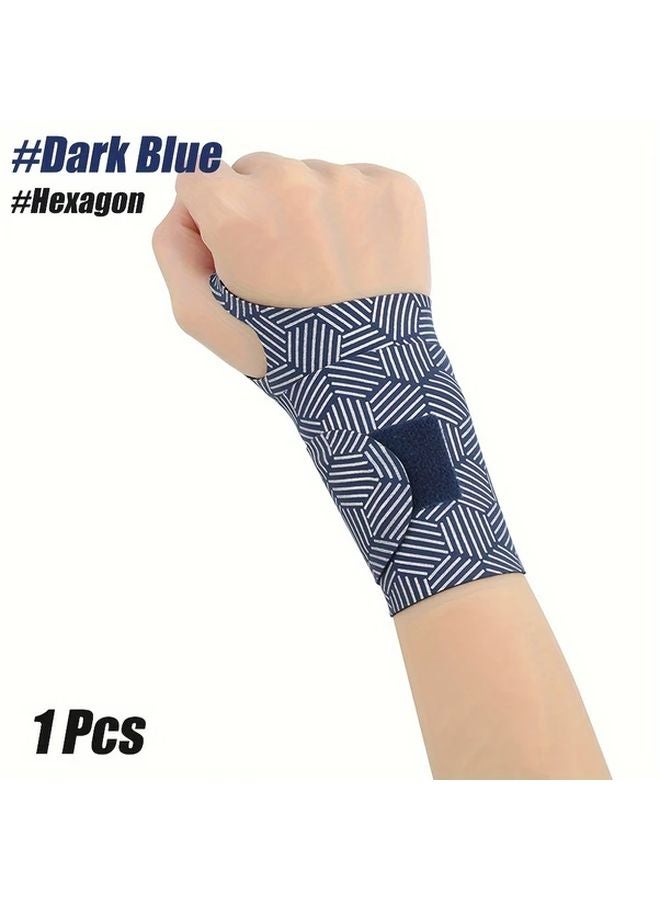 Hexagon Dark Blue Ultra Thin Wrist Compression Band Adjustable Brace for Sports - Image 1