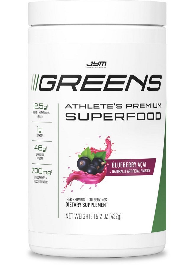 JYM Supplement Science JYM Greens Super Food Powder for Performance, Blueberry Acai, Spirulina, Mushrooms, Vitamins, BroccoPhane & Broccoli, Men & Women, 30 Servings - Image 1