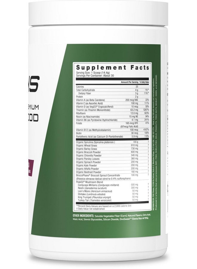 JYM Supplement Science JYM Greens Super Food Powder for Performance, Blueberry Acai, Spirulina, Mushrooms, Vitamins, BroccoPhane & Broccoli, Men & Women, 30 Servings - Image 2