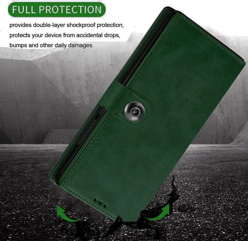 SHINESTAR Ultimate Leather Finish Flip Back Cover for Motorola G35 5G | Inside TPU & Inbuilt Stand | Wallet Style Motorola Moto G35 5G Back Cover Case | Stylish Button Magnetic Closure - Green - Image 5