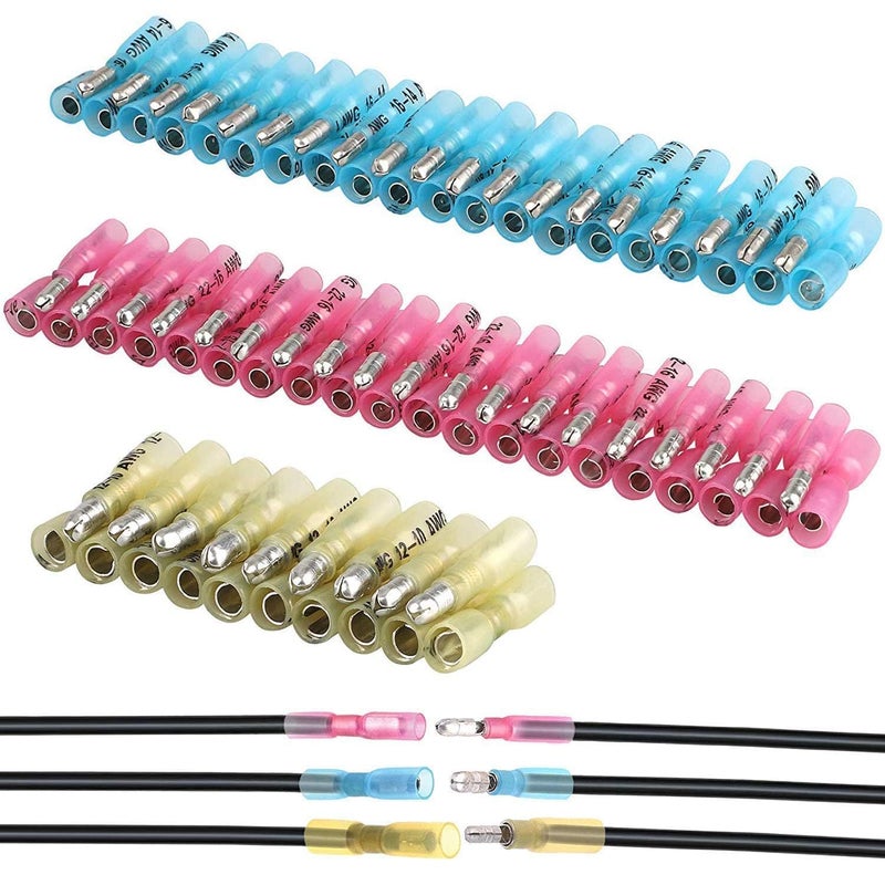 EEEKit 100 PCS Heat Shrink Butt Connectors, Waterproof Heat Shrink Wire Connectors, Insulated Solder Seal Wire Connector, Bullet Connector, Electrical Terminals, 12-10AWG, 16-14AWG, 22-18AWG