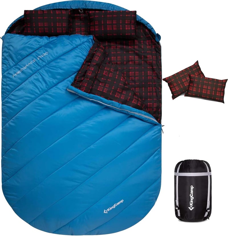 KingCamp Double Sleeping Bag for Adults, Queen Size 2 Person XXL Flannel Sleeping Bag, Waterproof Lightweight Flannel Quilt with 2 Pillows, Perfect for Couples Family Camping Hiking - Image 1