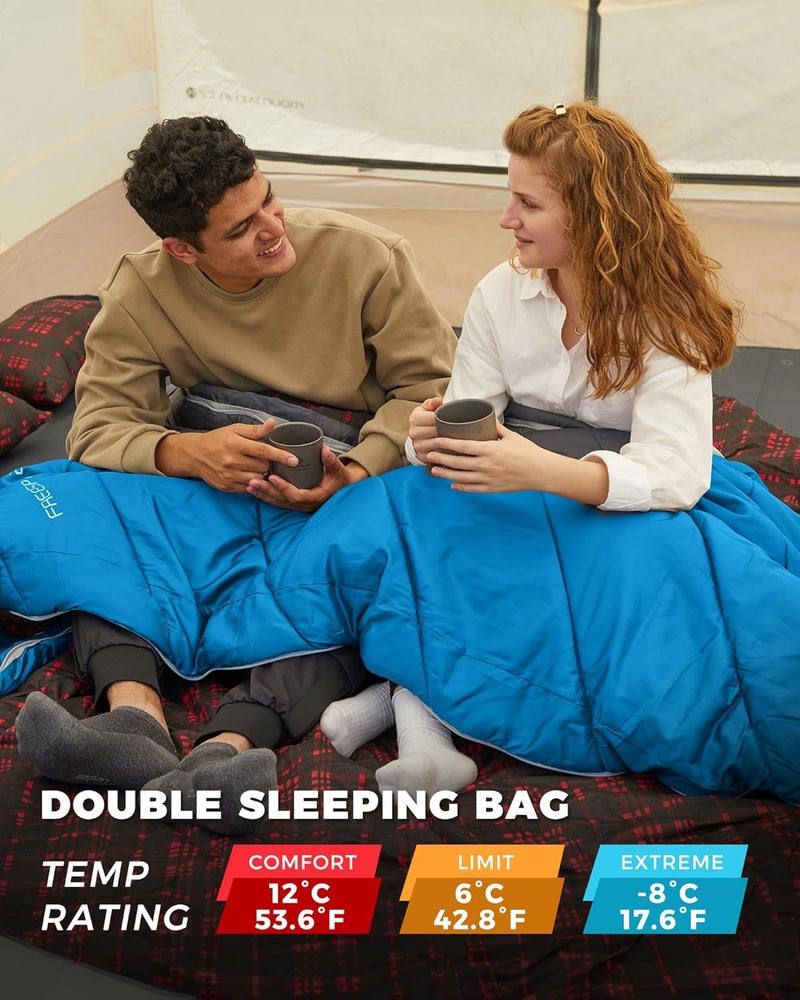 KingCamp Double Sleeping Bag for Adults, Queen Size 2 Person XXL Flannel Sleeping Bag, Waterproof Lightweight Flannel Quilt with 2 Pillows, Perfect for Couples Family Camping Hiking - Image 2
