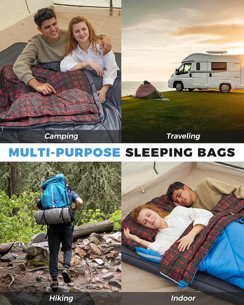 KingCamp Double Sleeping Bag for Adults, Queen Size 2 Person XXL Flannel Sleeping Bag, Waterproof Lightweight Flannel Quilt with 2 Pillows, Perfect for Couples Family Camping Hiking - Image 5