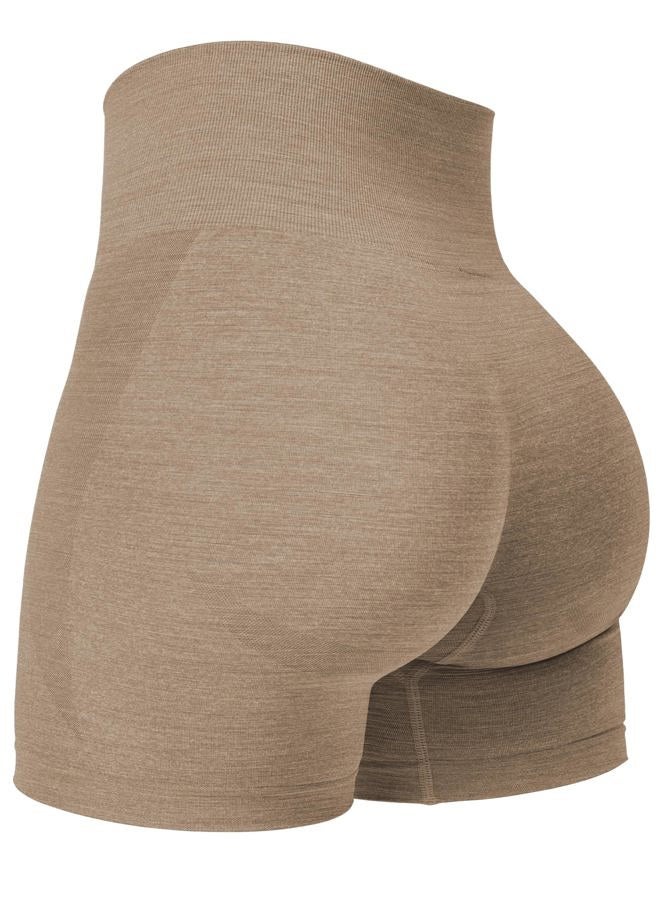 YEOREO Women Seamless High Waist Shorts Smile Contour Biker Shorts Gym Yoga Workout Mocha M - Image 1