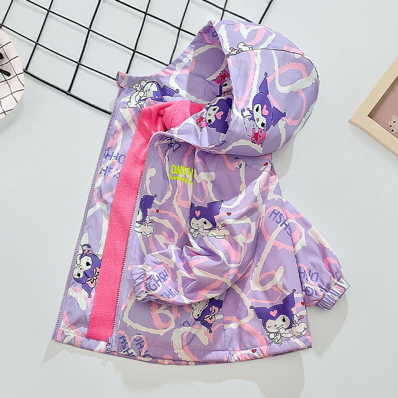 2024 Girls Plush Lined Windbreaker Spring Autumn Jacket Pink  - Image 3