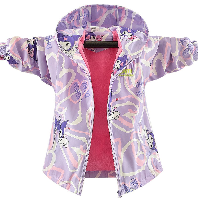 2024 Girls Plush Lined Windbreaker Spring Autumn Jacket Pink  - Image 5