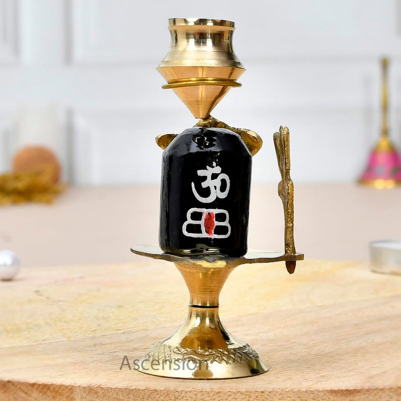 ascension Brass Shiva Linga Lingam Abhishek Patra with Trishul and Nag for Home Pooja Items Shivling Showpiece Gift Decoration Statue Idol Puja Golden - Image 1