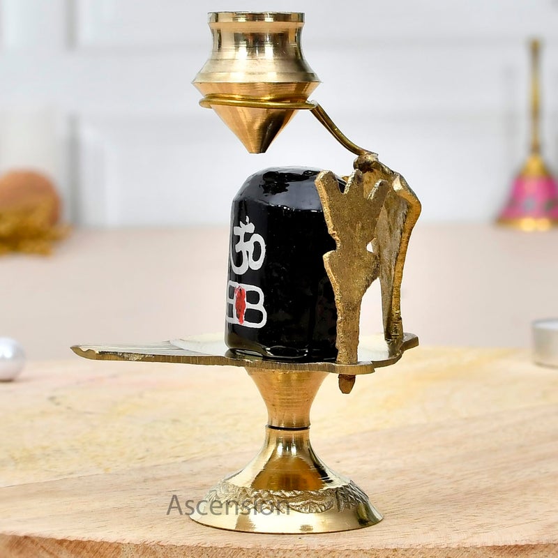 ascension Brass Shiva Linga Lingam Abhishek Patra with Trishul and Nag for Home Pooja Items Shivling Showpiece Gift Decoration Statue Idol Puja Golden - Image 3