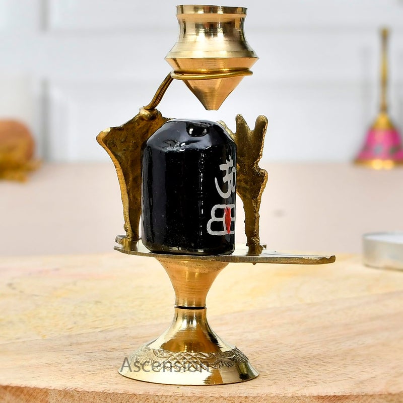 ascension Brass Shiva Linga Lingam Abhishek Patra with Trishul and Nag for Home Pooja Items Shivling Showpiece Gift Decoration Statue Idol Puja Golden - Image 2