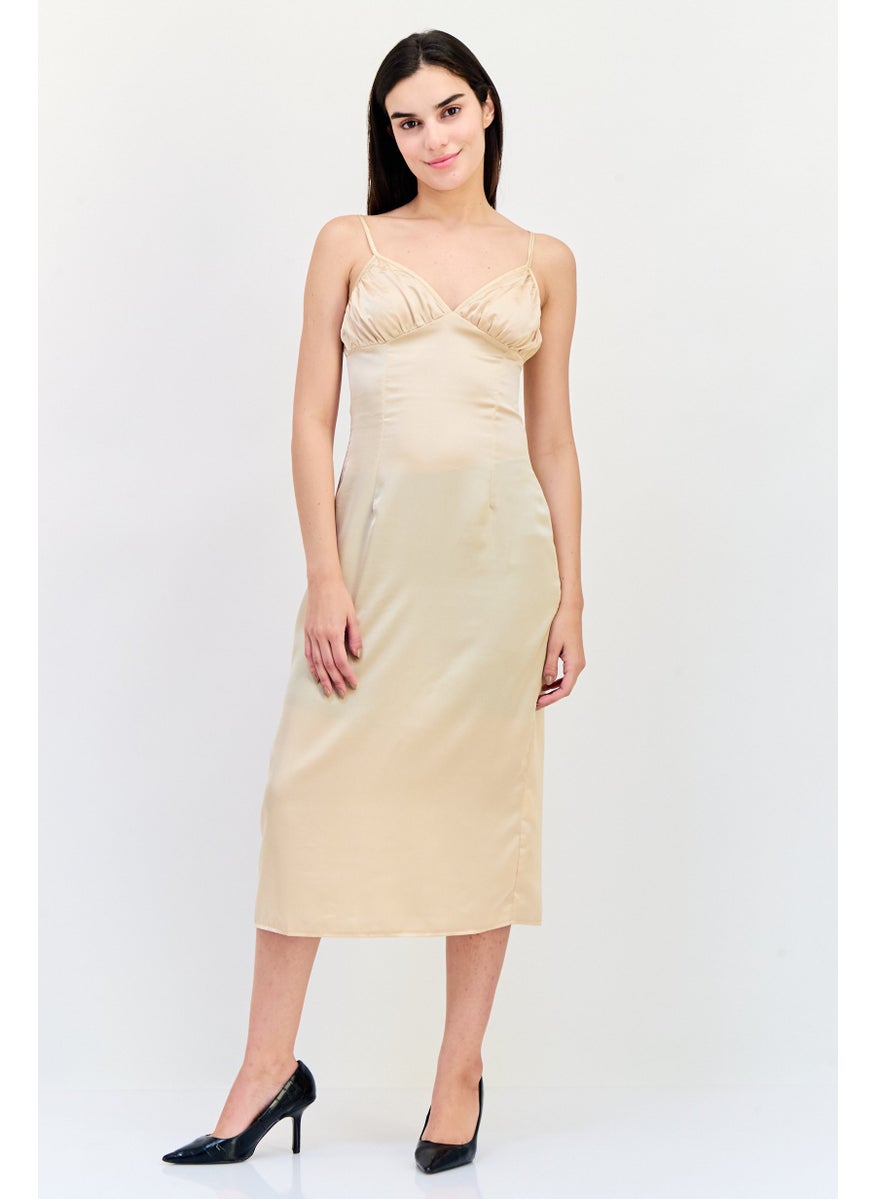 PUBLIC DESIRE Women Plain Midi Dress, Gold  - Image 1