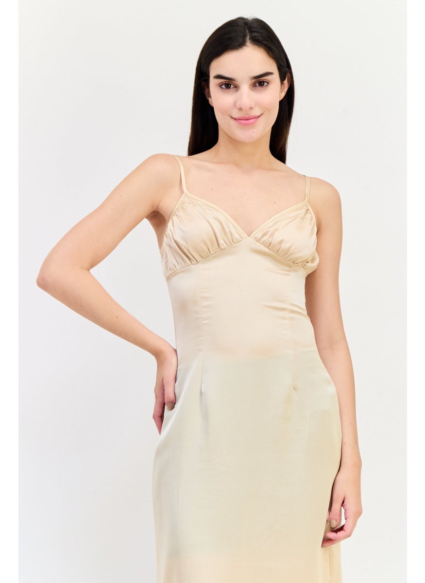 PUBLIC DESIRE Women Plain Midi Dress, Gold  - Image 4