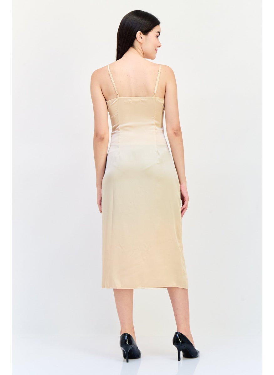 PUBLIC DESIRE Women Plain Midi Dress, Gold  - Image 3