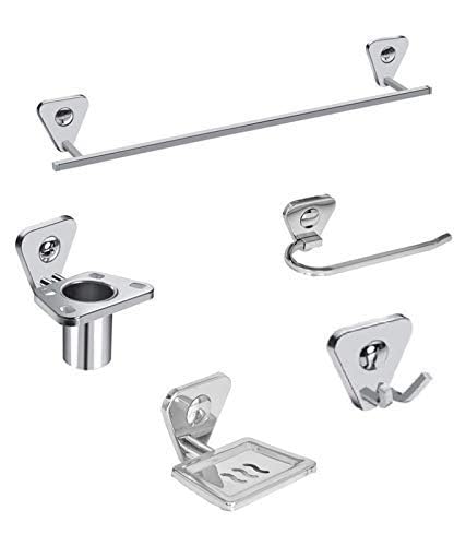 HANDY Stainless Steel Bathroom Accessories Set (Towel Rod 24" | Towel Ring | Soap Dish | Toothbrush Holder | Rob Hook) Bathroom Set - Image 2