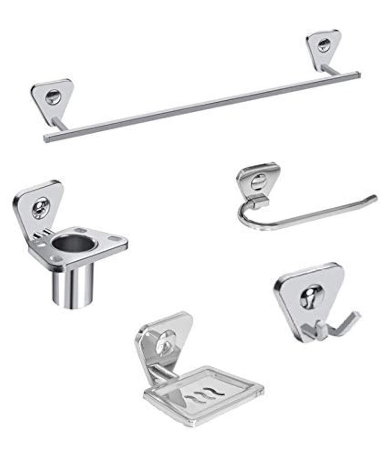 HANDY Stainless Steel Bathroom Accessories Set (Towel Rod 24" | Towel Ring | Soap Dish | Toothbrush Holder | Rob Hook) Bathroom Set - Image 1