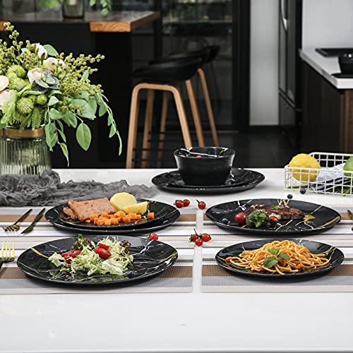 Gofunfun Melamine Dinnerware Set - 12pcs Plates and Bowls Sets Best for Indoor and Outdoor Party, BPA-Free Dishwasher Safe Kitchen Dinner Set with Black Marble Pattern - Image 5