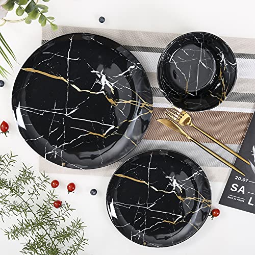 Gofunfun Melamine Dinnerware Set - 12pcs Plates and Bowls Sets Best for Indoor and Outdoor Party, BPA-Free Dishwasher Safe Kitchen Dinner Set with Black Marble Pattern - Image 4