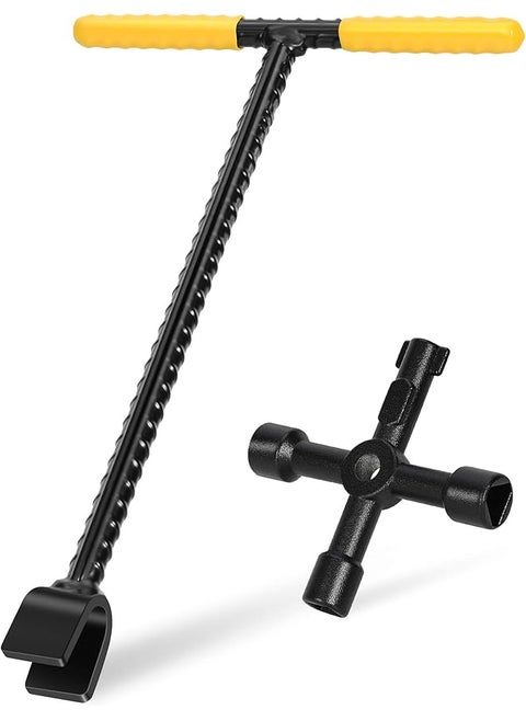 Water Meter Key 12 Inch Contractor Grade Enforced Steel T Handle Curb Valve Key Wrench Tool For Curb Main Water Shutoff Valve Comes With 4 Way Multi Functional Utility Key