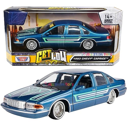 MOTORMAX موديل موتورماكس 1993 شيفروليه تشيفي كابريس لو رايدر 1:24 مصبوب باللون الأزرق مع رسومات "احصل على انخفاض" 79022 من جميع نجوم الألعاب - Image 1