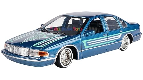 MOTORMAX موديل موتورماكس 1993 شيفروليه تشيفي كابريس لو رايدر 1:24 مصبوب باللون الأزرق مع رسومات "احصل على انخفاض" 79022 من جميع نجوم الألعاب - Image 2