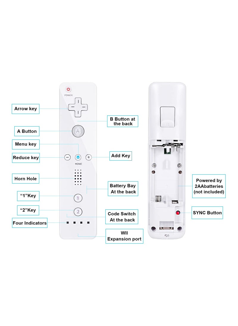 Generic - Wii/Wii U Controller 2-Pack, Replacement Wii Remote with Silicone Case and Wrist Strap, Compatible with Wii and Wii U, White (2 Pieces) - Image 1