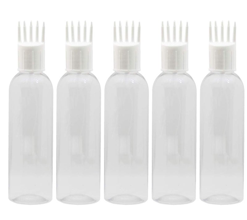 PHARCOS Hair Root Applicator (White) with Classic Transparent Bottle, Flip top Cap, Plug for applying Hair Oil,Shampoos, DIY care and Medicine 100 ml (Pack of 5- Transparent) - Image 1