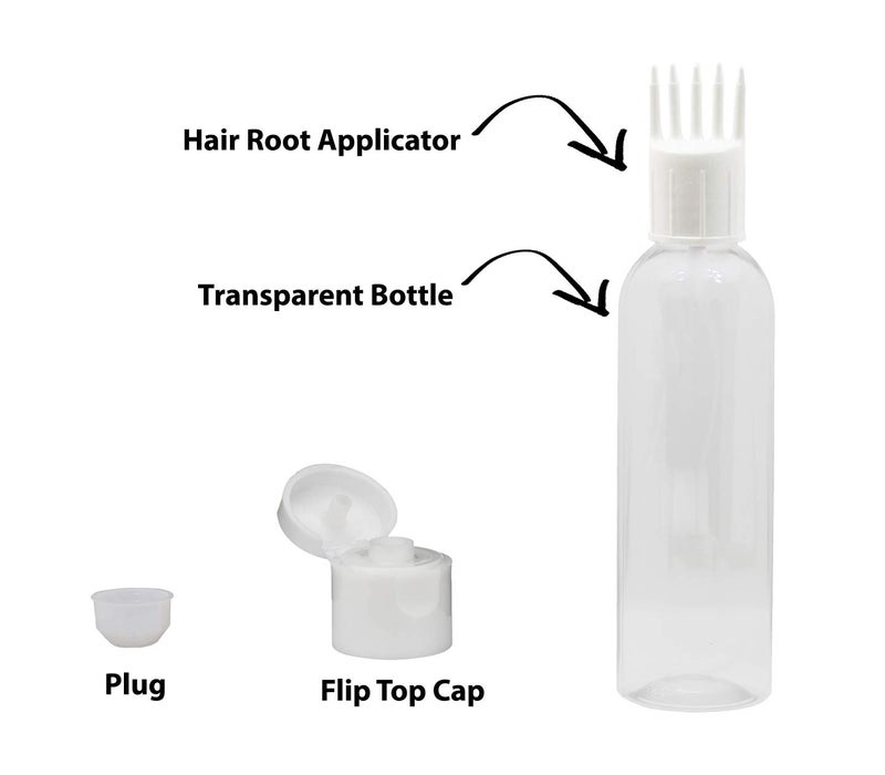 PHARCOS Hair Root Applicator (White) with Classic Transparent Bottle, Flip top Cap, Plug for applying Hair Oil,Shampoos, DIY care and Medicine 100 ml (Pack of 5- Transparent) - Image 2