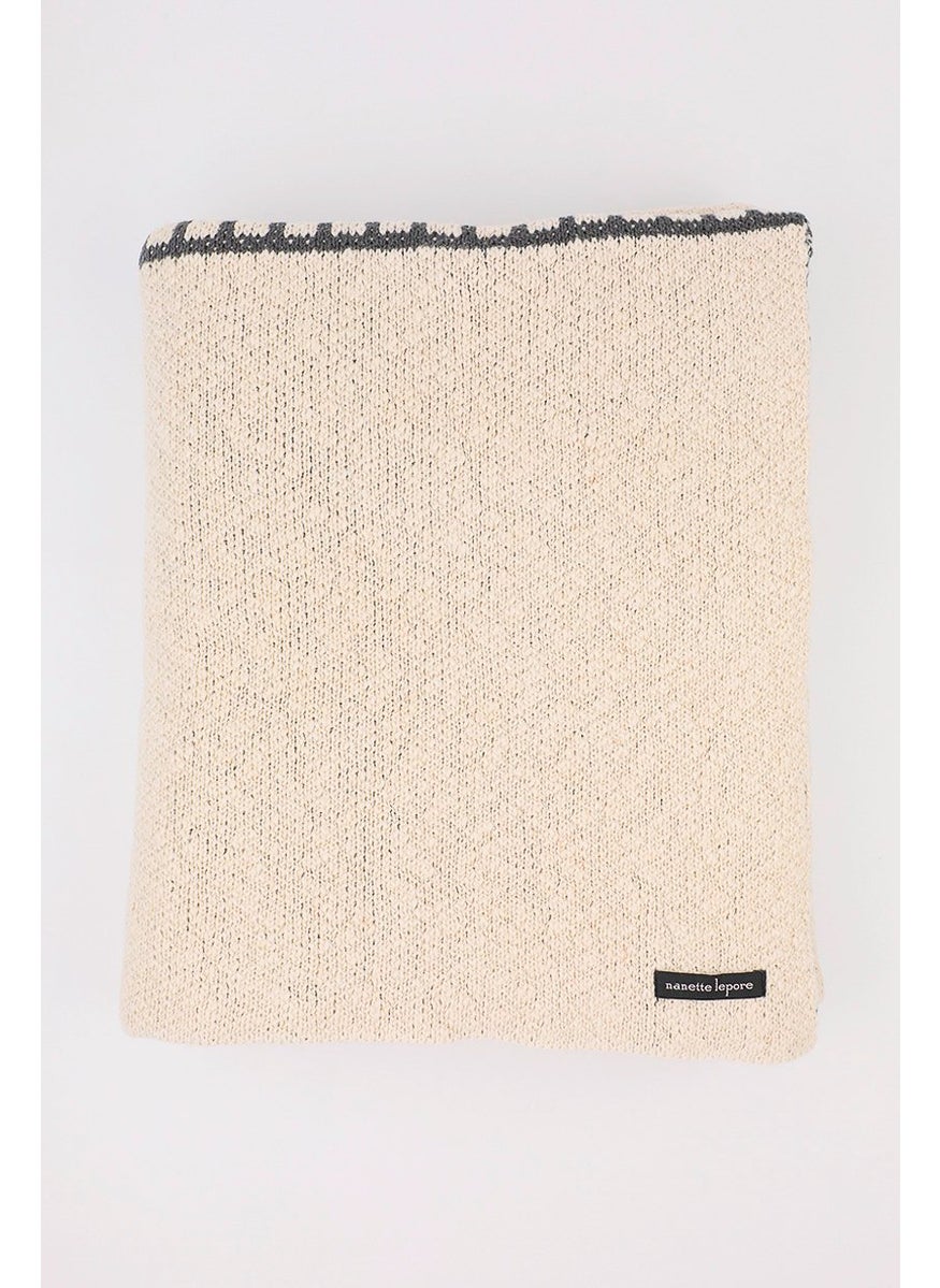 Nanette lepore - Cotton Knitted Throw 25 x 50 cm, Beige - Image 1