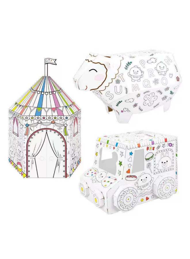 3D Three-dimensional Graffiti Assembled Carton Toys DIY Assembled Painting Painted Cartoon Car Model Boys And Girls Toys-Color:Z029A Mongolian House - Image 3