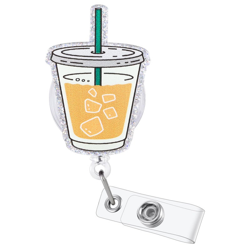 BVIIE Iced Coffee Funny Office Badge Reel | Retractable ID Card Coffee Lover Badge Holder | Name Tag Work Badge Clip for RN LPN CNA MA ER Night Shift Nurse Nursing Student Doctor Teacher | Coworker Gifts - Image 1