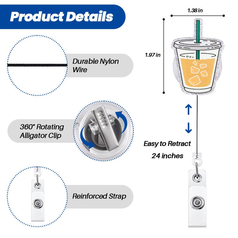 BVIIE Iced Coffee Funny Office Badge Reel | Retractable ID Card Coffee Lover Badge Holder | Name Tag Work Badge Clip for RN LPN CNA MA ER Night Shift Nurse Nursing Student Doctor Teacher | Coworker Gifts - Image 2