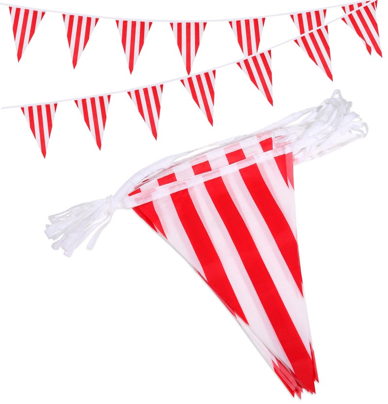 SmoTecQ Red White Striped Pennant Banners Reusable Polyester Cloth Flags for Carnival Circus Party Decorations Birthday Celebrations Tent Camping 30 Feet 21 Large Flags - Image 2