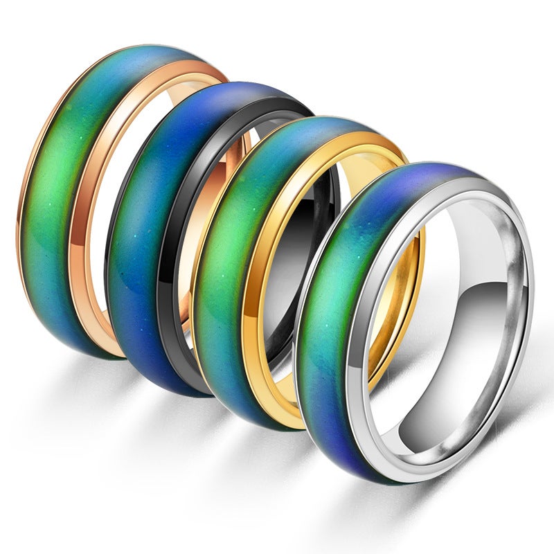 Wish Titanium Steel Blank Temperature-Sensitive Color-Changing Ring, Stainless Steel Couple's Ring, Men's Hot-Selling Accessory - Image 2