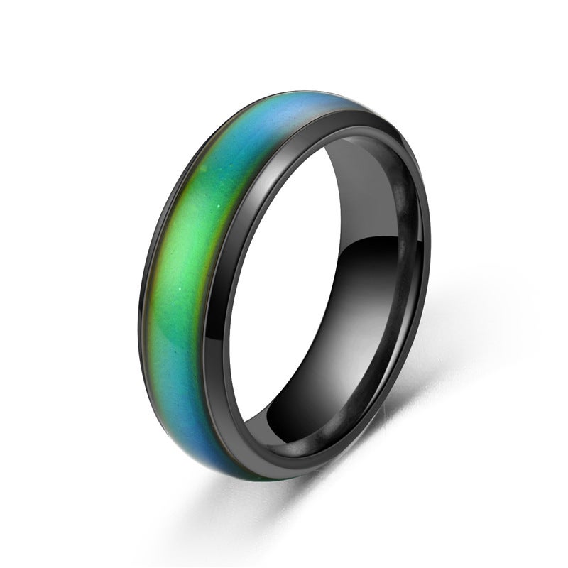 Wish Titanium Steel Blank Temperature-Sensitive Color-Changing Ring, Stainless Steel Couple's Ring, Men's Hot-Selling Accessory - Image 1