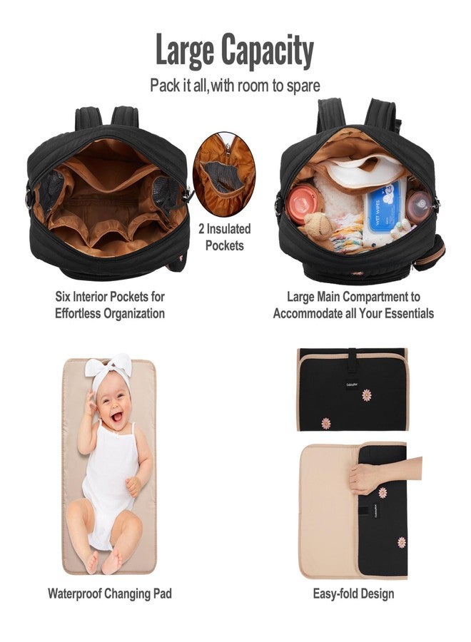 GOBABYMART Diaper Bag Backpack, Medium Maternity baby bag & Changing Pad, Insulated Pockets, Stroller Straps & Pacifier Case (Medium - Black Flowers) - Image 4